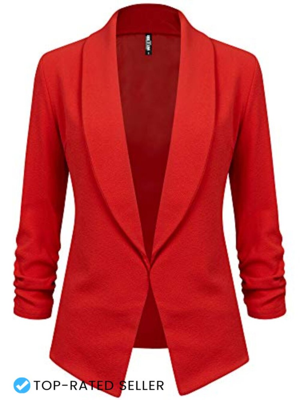 Women's 3/4 Sleeve Ruched Blazer Open Front Pull-On Work Office Jacket